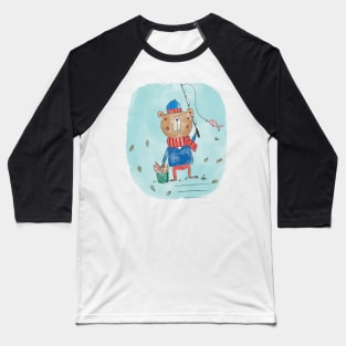 Fishing Bear cartoon Baseball T-Shirt